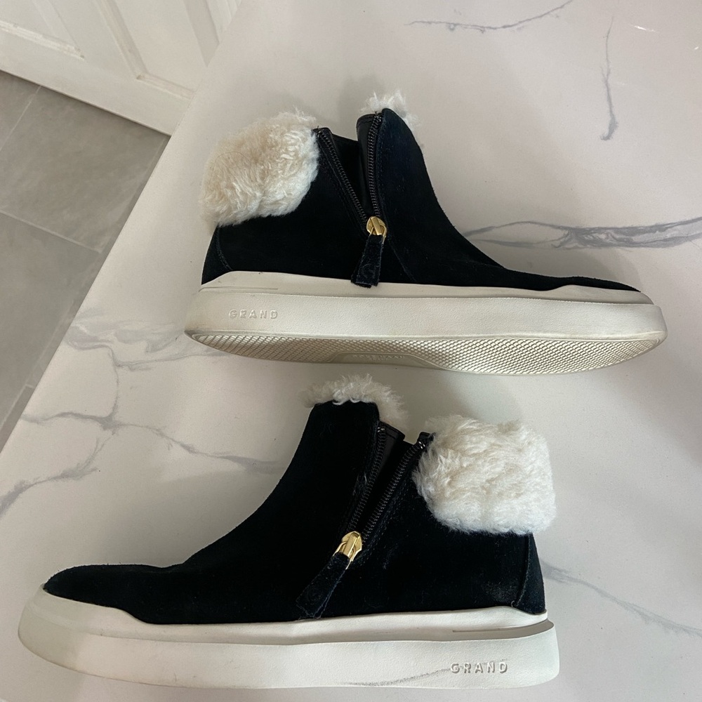 Cole Haan GrandPro Rally Black White Faux Fur-Lined Sneakers Waterproof 9.5 - Picture 11 of 12